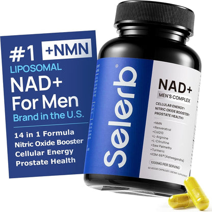 Liposomal NAD Supplement for Men – NMN Supplement Nitric Oxide Prostate Health Supplements with Resveratrol, Coq10, L Citrulline and Lycopene for Anti-Aging & Cellular Energy Support 60 Capsules
